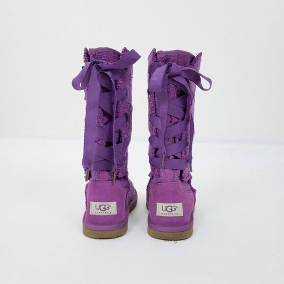 UGG Other - UGG Australia Heirloom Laceup Boots LaceUp Purple Woven Knit Ribbon Lilac